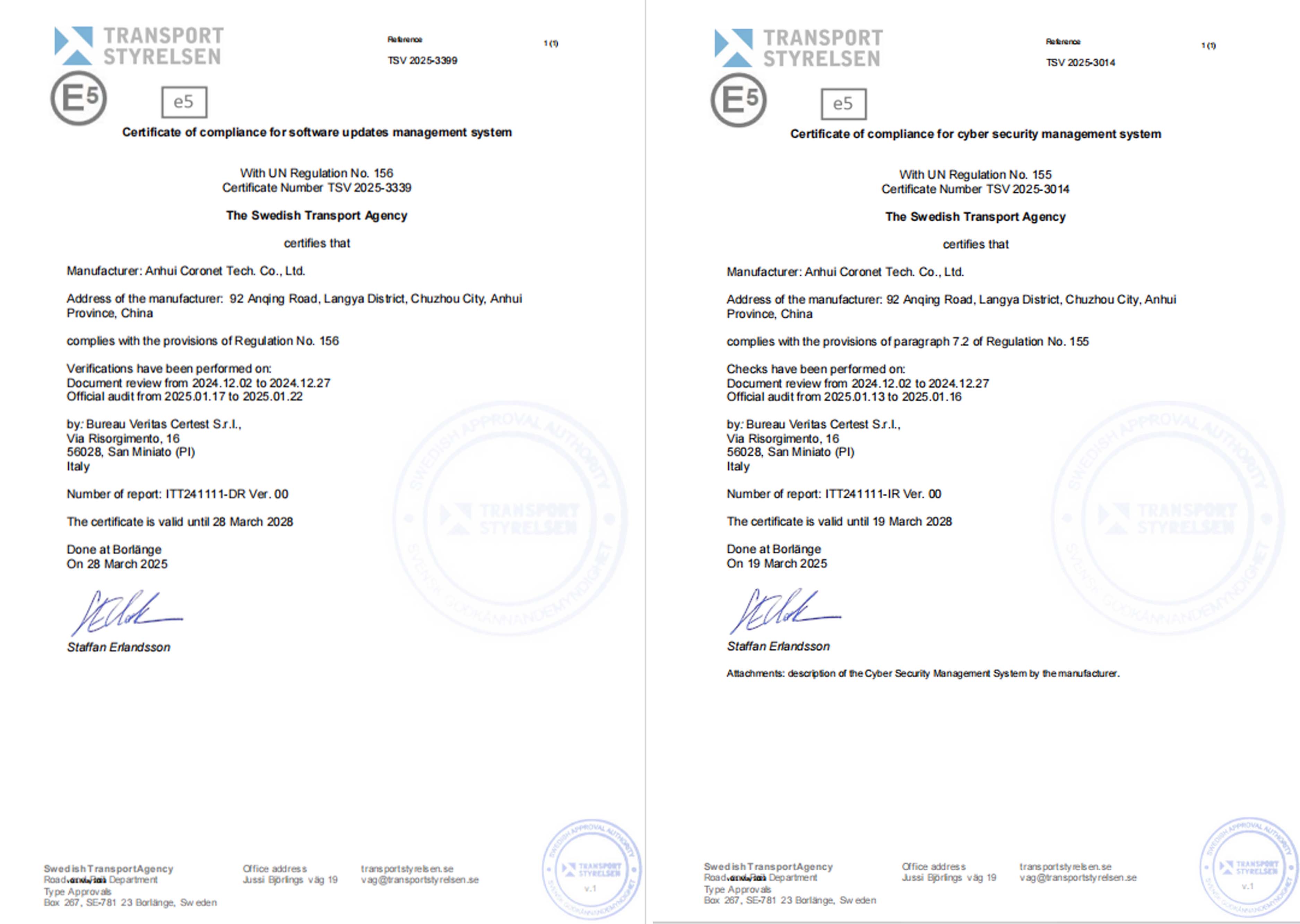 Obtain R155/156  certificate